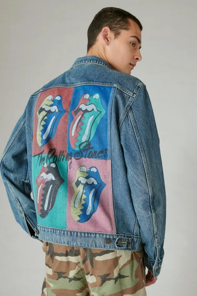 Lucky Brand Rolling Stones Denim Trucker Jacket Dartford Men Jackets and Outerwear