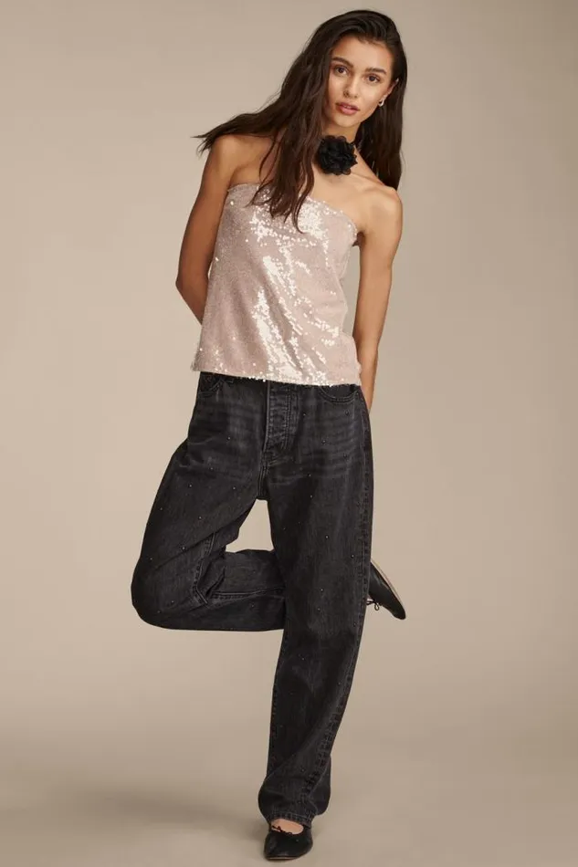 Lucky Brand Sequin Tube Top Blush Women Knit Tops