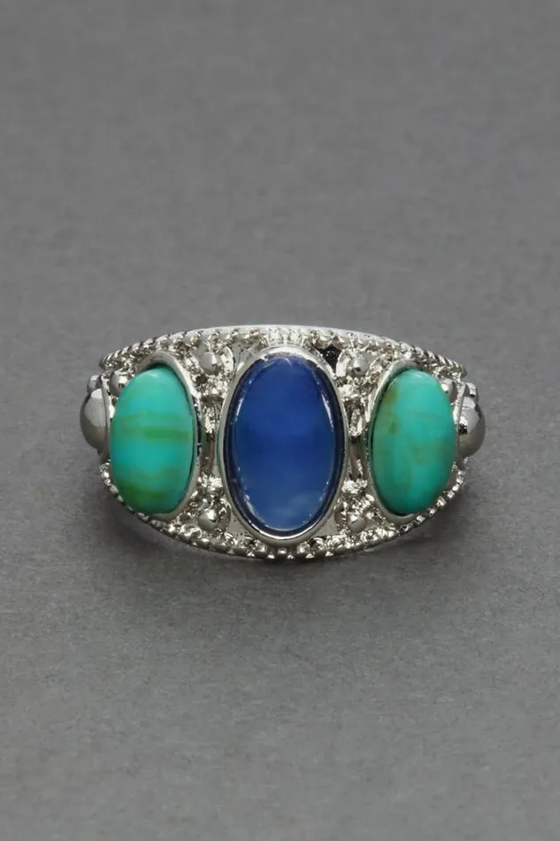 Lucky Brand Set Stone Ring Silver Women Jewelry