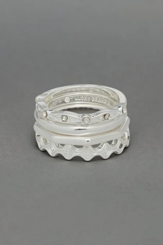 Lucky Brand Shine Pave Ring Stack Silver Women Jewelry