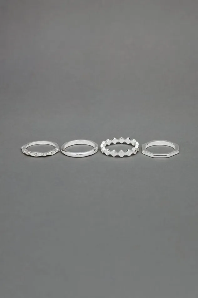 Lucky Brand Shine Pave Ring Stack Silver Women Jewelry