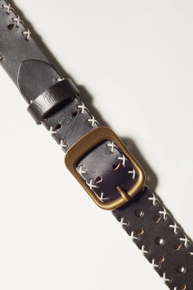 Lucky Brand Side Stitched Leather Belt Dark Brown Women Belts Lucky Brand Side Stitched Leather Belt Dark Brown Women Belts