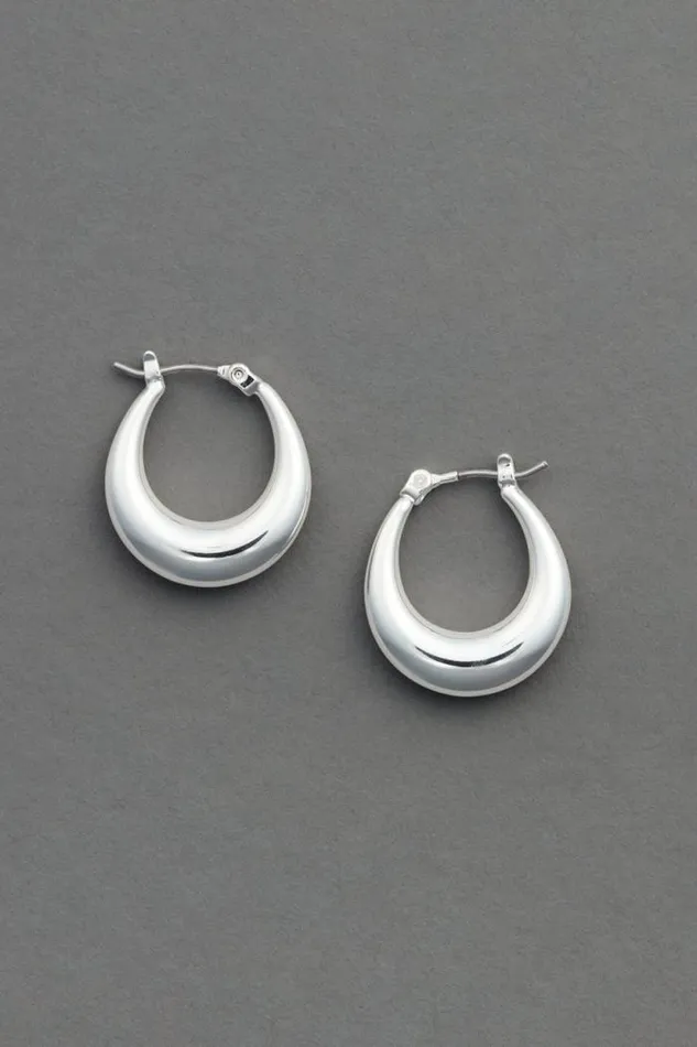 Lucky Brand Silver Tone Oval Hoop Earring Silver Women Jewelry