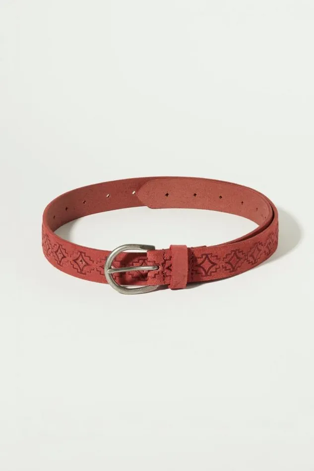 Lucky Brand Southwestern Embroidered Belt Maroon Women Belts