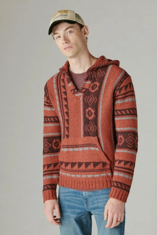 Lucky Brand Southwestern Print Baja Sweater Apple Butter Combo Men Sweaters