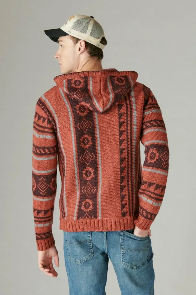 Lucky Brand Southwestern Print Baja Sweater Apple Butter Combo Men Sweaters