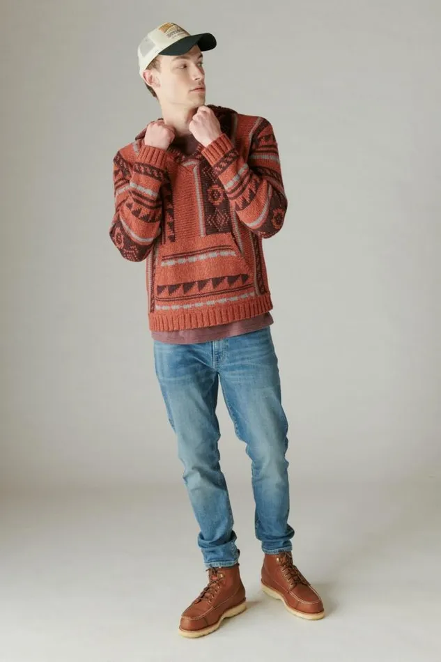 Lucky Brand Southwestern Print Baja Sweater Apple Butter Combo Men Sweaters
