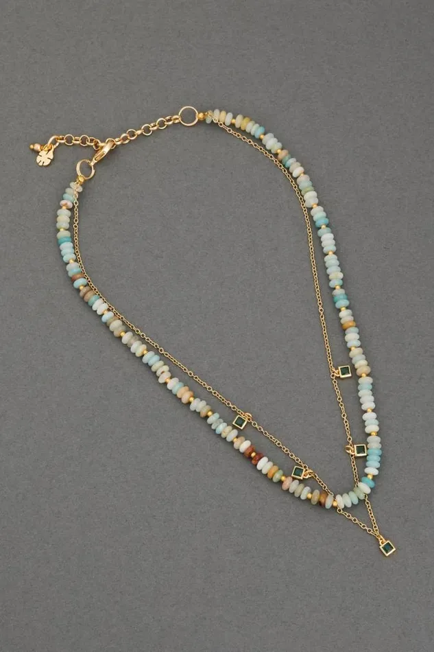 Lucky Brand Stone Beaded Layer Necklace Gold Women Jewelry