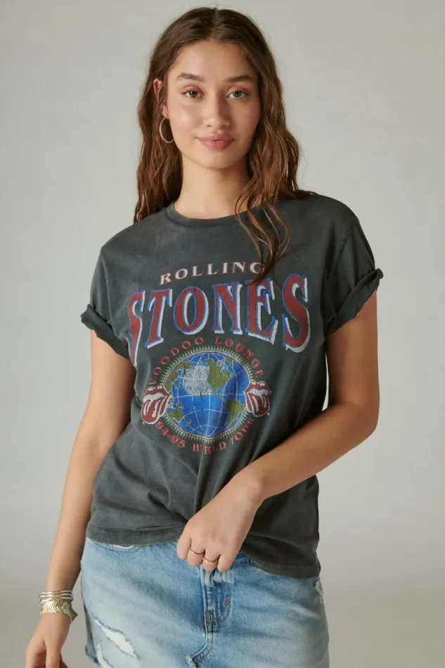 Lucky Brand Stones Voodoo Lounge Boyfriend Tee Jet Set Women Graphic Tees