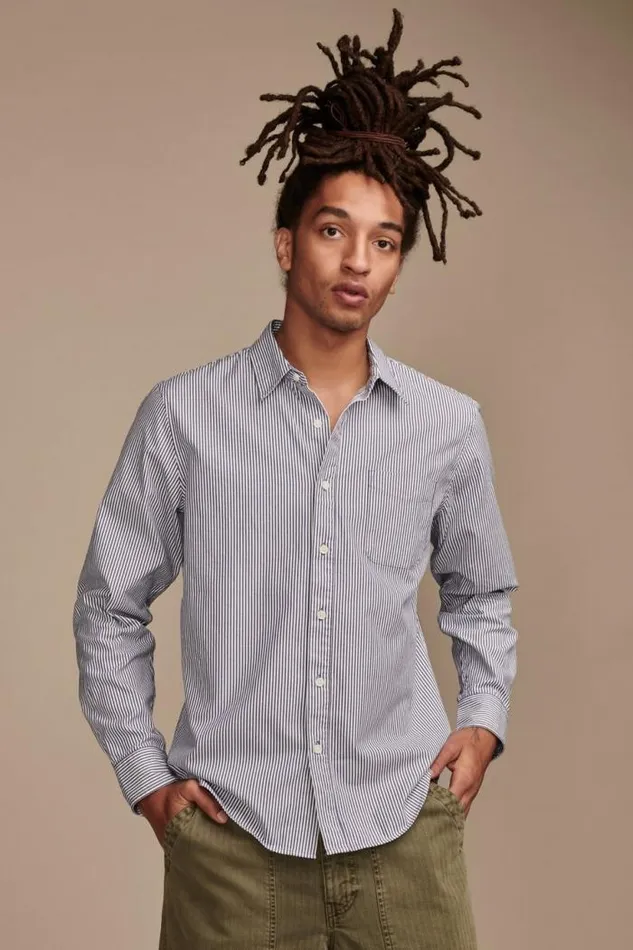 Lucky Brand Striped One Pocket Long Sleeve Shirt Blue Stripe Men Suit Separates Lucky Brand Striped One Pocket Long Sleeve Shirt Blue Stripe Men Suit Separates