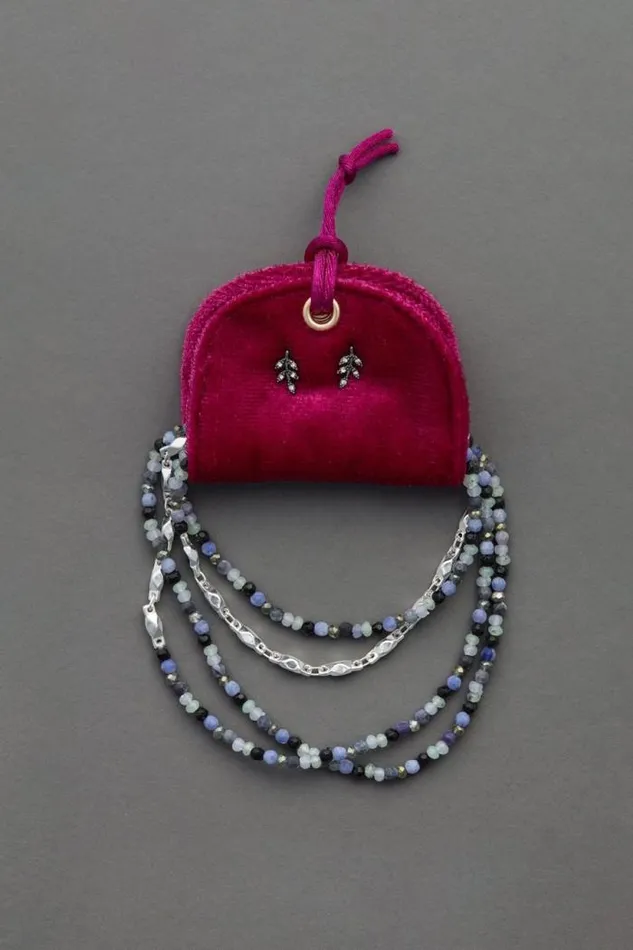 Lucky Brand Stud Earring and Beaded Necklace Gift Set Silver Women Jewelry
