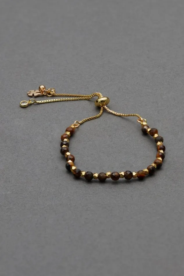 Lucky Brand Tigers Eye Beaded Bracelet Gold Women Jewelry