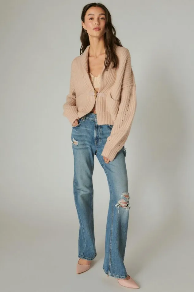 Lucky Brand Toggle Front Cardigan Grey Morn Women Sweaters and Sweatshirts