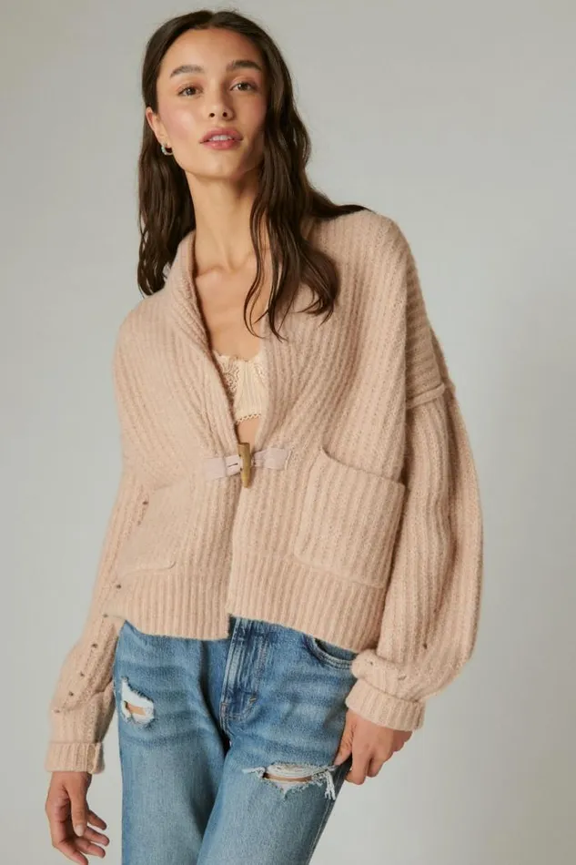 Lucky Brand Toggle Front Cardigan Grey Morn Women Sweaters and Sweatshirts