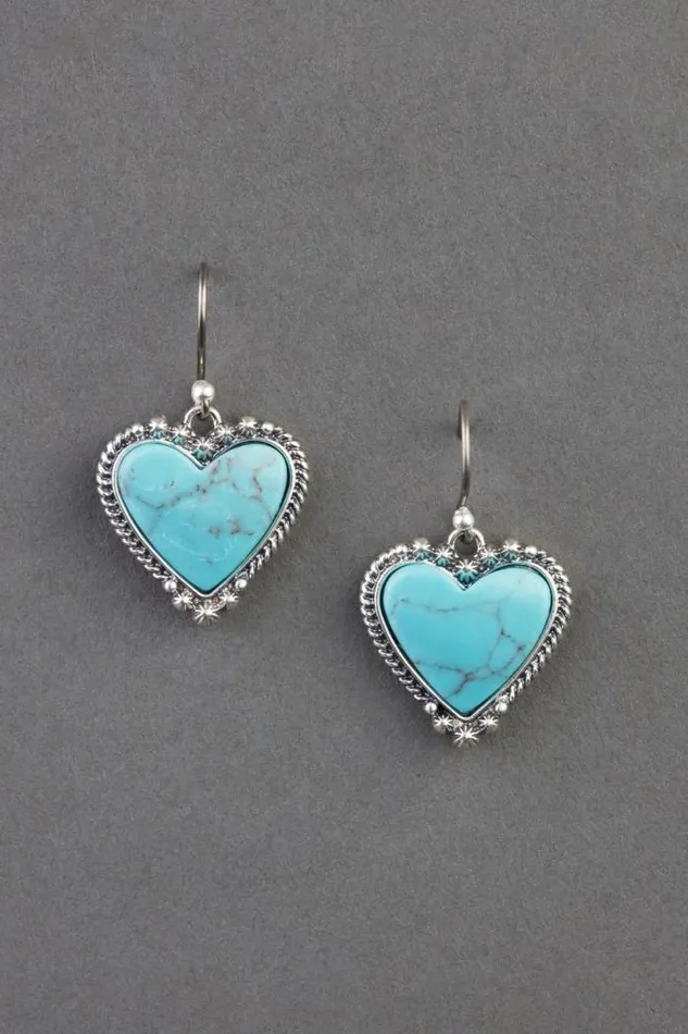 Lucky Brand Turquoise Heart Drop Earring Silver Women Jewelry