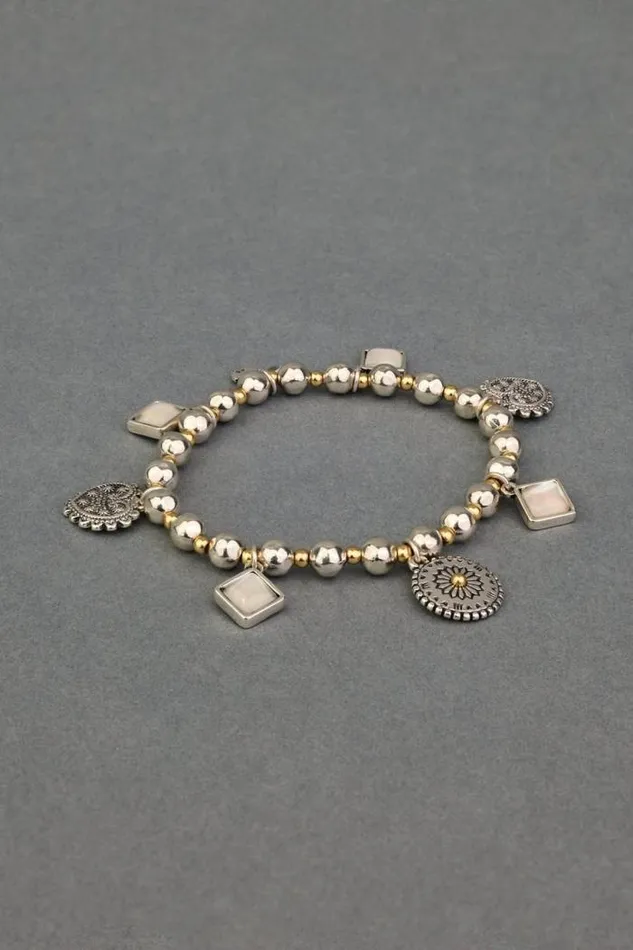 Lucky Brand Two Tone Heart Charm Bracelet Two Tone Women Jewelry