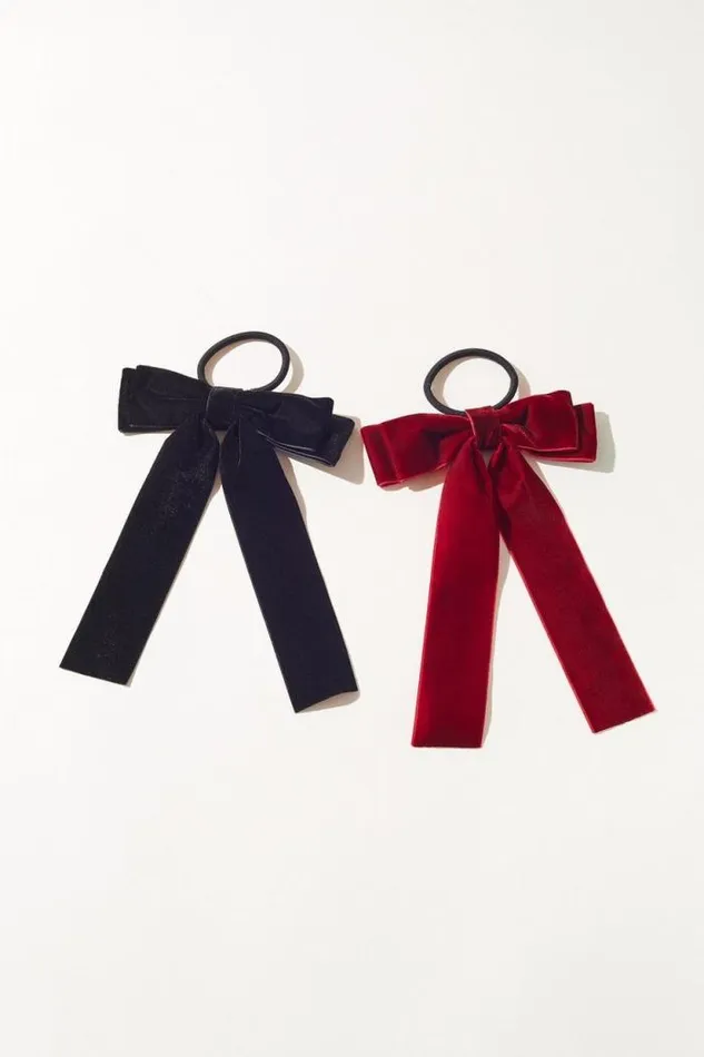 Lucky Brand Velvet Ribbon Bow Hair Tie Set Black Women Hair Accessories