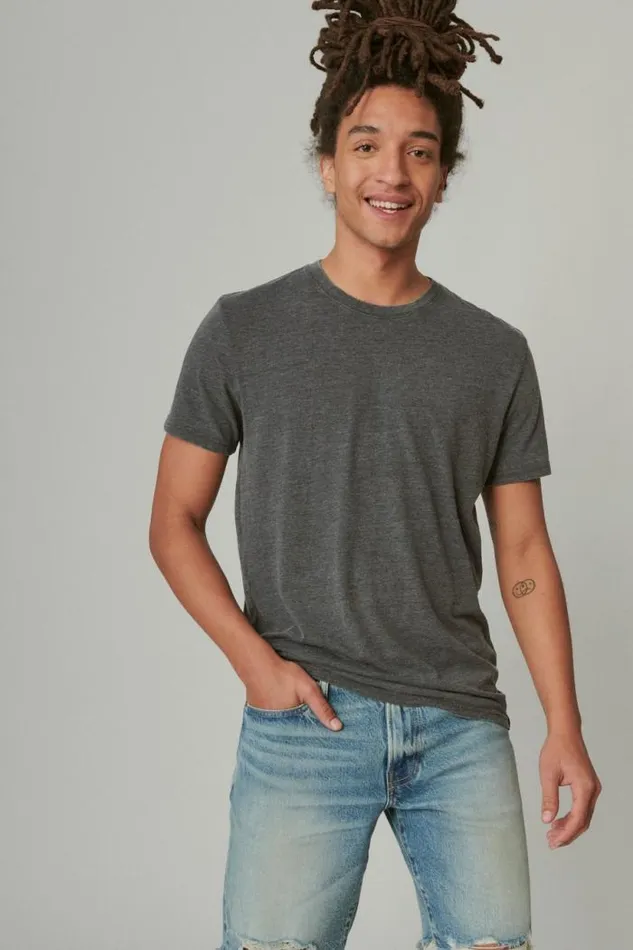 Lucky Brand Venice Burnout Crew Neck Tee Jet Black Men Shirts and Tops