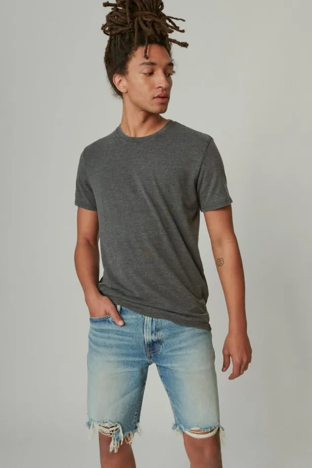 Lucky Brand Venice Burnout Crew Neck Tee Jet Black Men Shirts and Tops