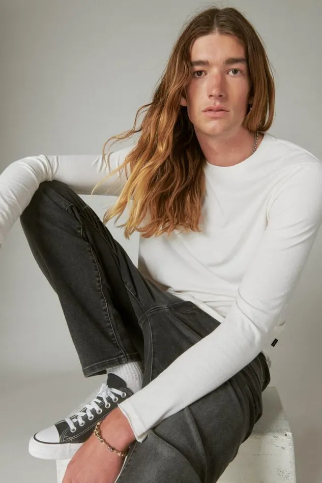 Lucky Brand Venice Burnout Long Sleeve Crew Neck Marshmallow Men Shirts and Tops Lucky Brand Venice Burnout Long Sleeve Crew Neck Marshmallow Men Shirts and Tops