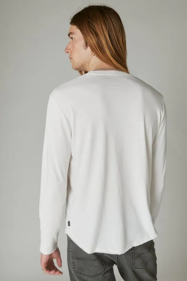 Lucky Brand Venice Burnout Long Sleeve Crew Neck Marshmallow Men Shirts and Tops