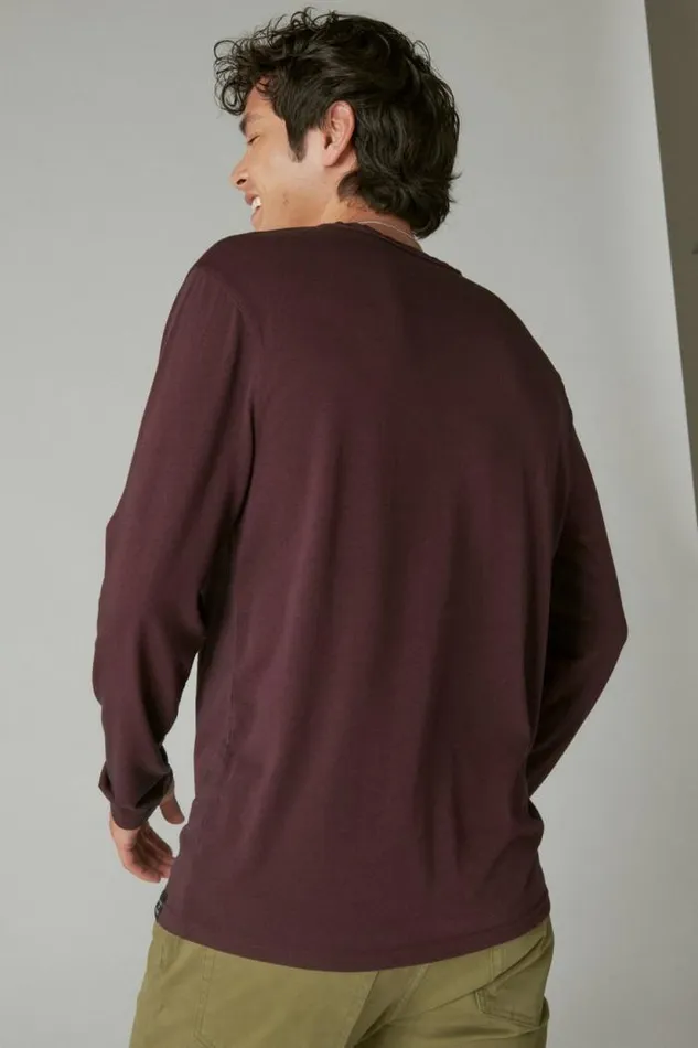 Lucky Brand Venice Burnout Long Sleeve Notch Neck Wine Tasting Men Shirts and Tops