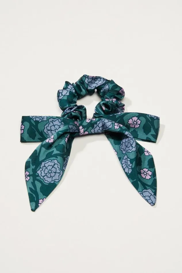 Lucky Brand Vintage Floral Bow Scrunchie Dark Green Women Hair Accessories