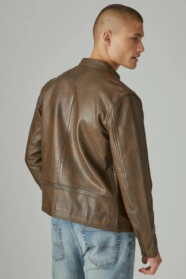Lucky Brand Washed Leather Bonneville Jacket Dark Brown Men Jackets and Outerwear