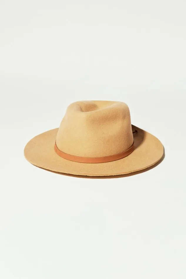 Lucky Brand Wool Leather Tie Fedora Khaki Sand Women Hats