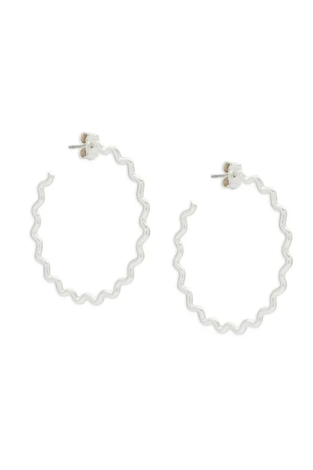 Lucky Brand Zig Zag Hoop Silver Women Jewelry