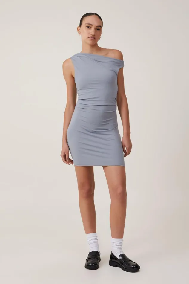 Luxe One Shoulder Mini Dress Moonlight Grey Women Cotton On Dresses