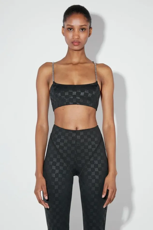 Lycra Monogram Spaghetti Bralette Black Women MISBHV Tops