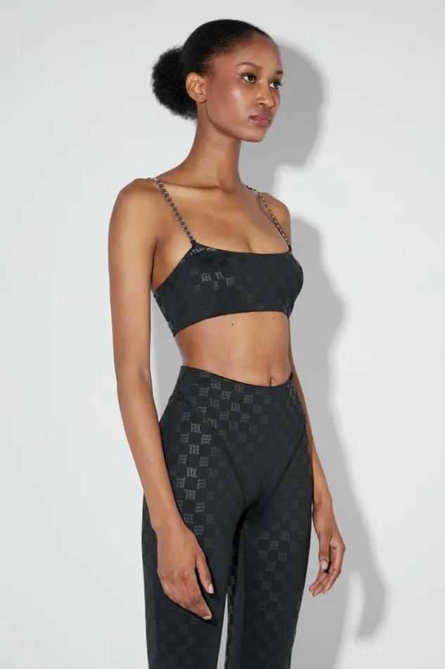 Lycra Monogram Spaghetti Bralette Black Women MISBHV Tops