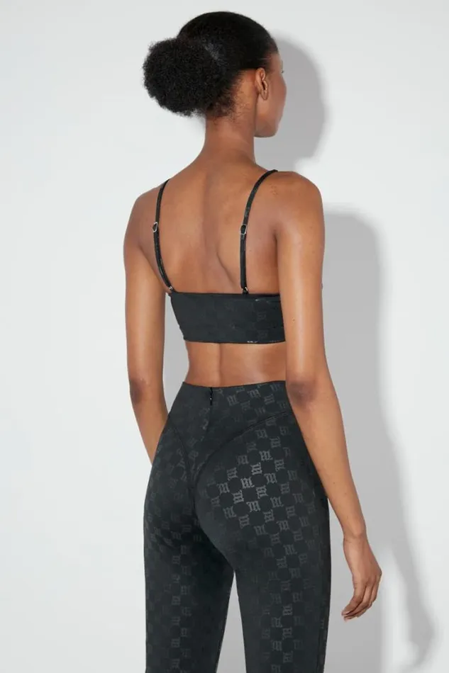 Lycra Monogram Spaghetti Bralette Black Women MISBHV Tops