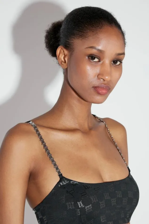 Lycra Monogram Spaghetti Bralette Black Women MISBHV Tops