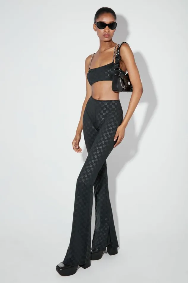 Lycra Monogram Spaghetti Bralette Black Women MISBHV Tops