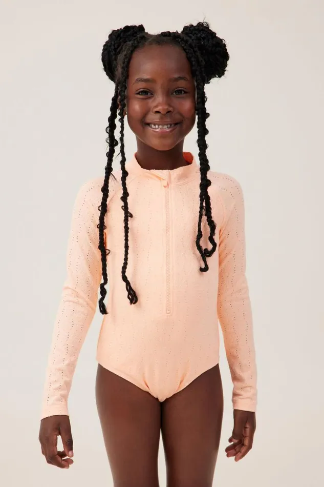 Lydia One Piece Tropical Orange Broderie Girls Cotton On Swimwear