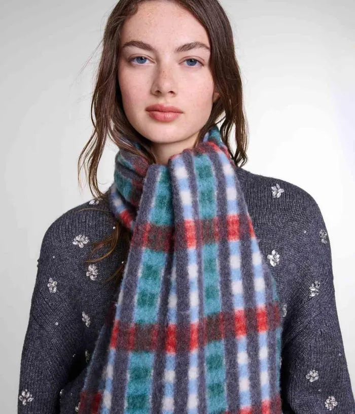 Maje Alpaca Blend Check Scarf Women Scarves and Ponchos
