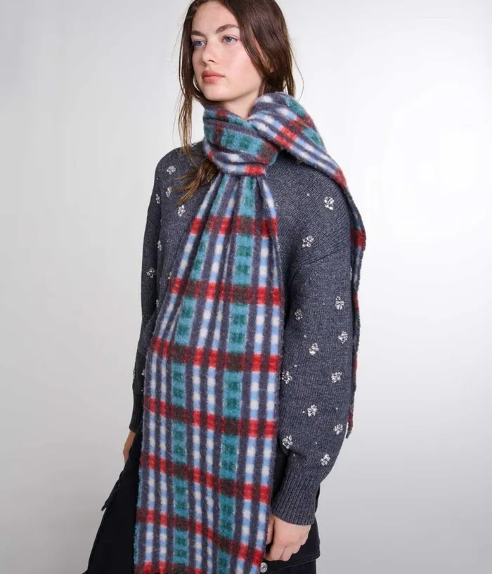 Maje Alpaca Blend Check Scarf Women Scarves and Ponchos