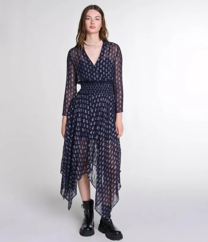 Maje Asymmetrical Floral Maxi Dress Women Dresses