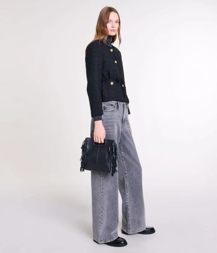 Maje Belted Shinytweed Jacket Women Blazers and Jackets