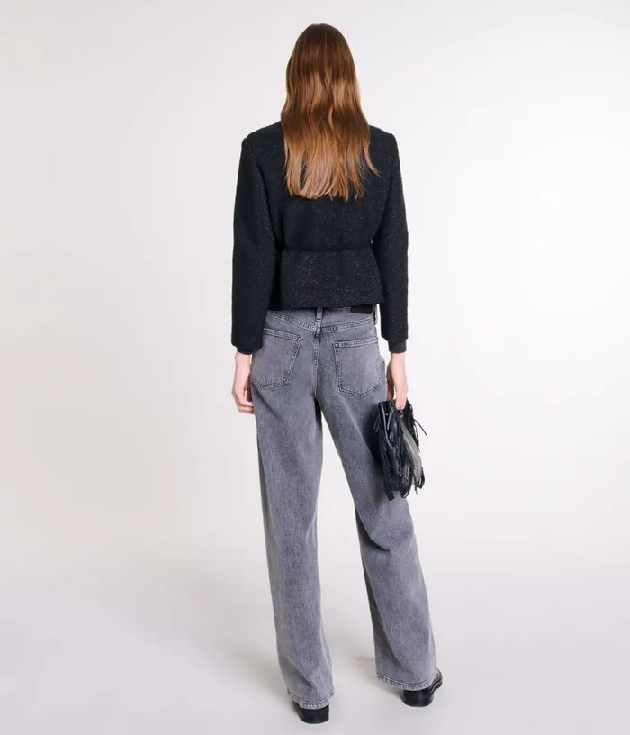 Maje Belted Shinytweed Jacket Women Blazers and Jackets