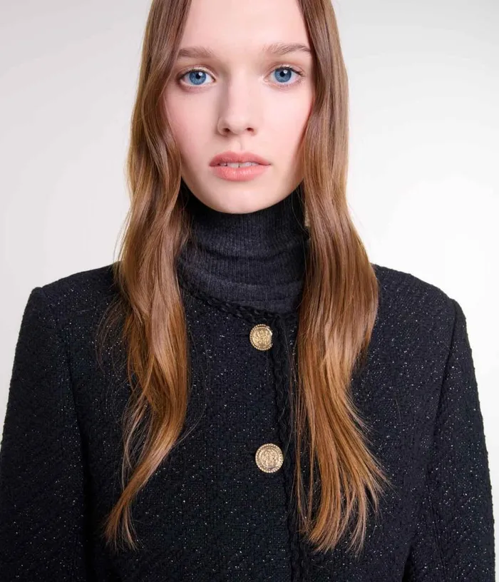 Maje Belted Shinytweed Jacket Women Blazers and Jackets
