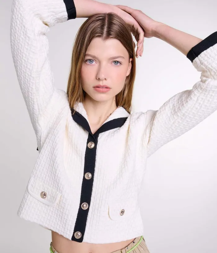 Maje Contrast Collar Cardigan Women Sweaters and Cardigans