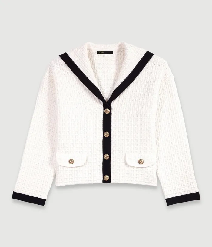 Maje Contrast Collar Cardigan Women Sweaters and Cardigans
