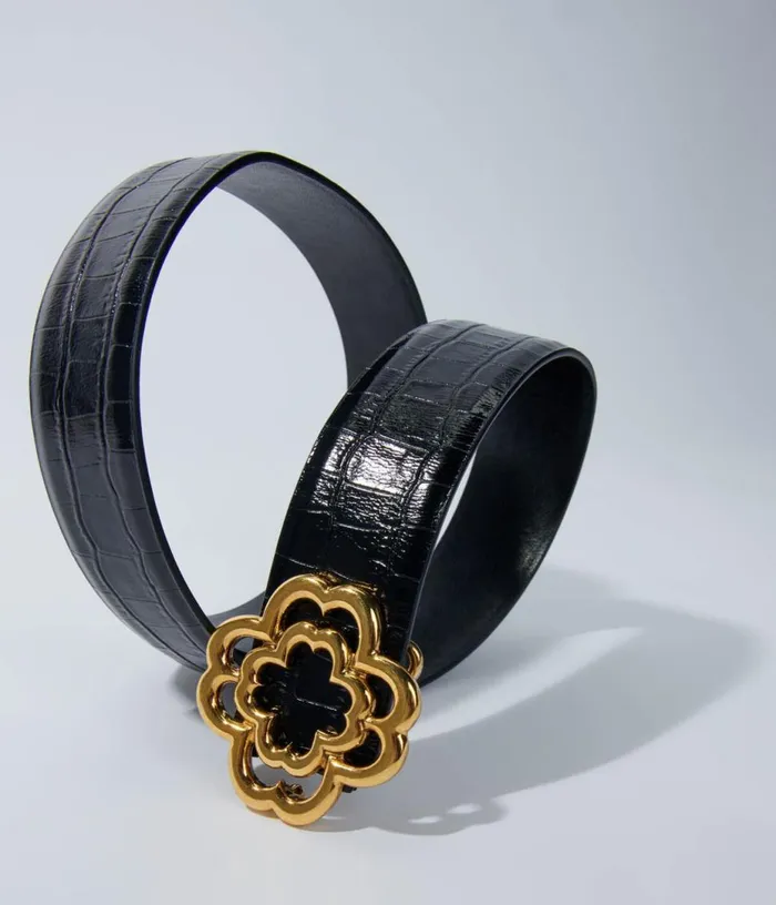 Maje Croceffect Leather Double M Belt Women Belts Maje Croceffect Leather Double M Belt Women Belts