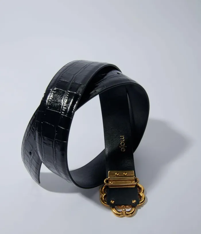 Maje Croceffect Leather Double M Belt Women Belts Maje Croceffect Leather Double M Belt Women Belts