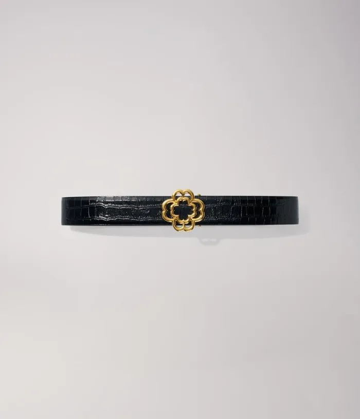 Maje Croceffect Leather Double M Belt Women Belts Maje Croceffect Leather Double M Belt Women Belts