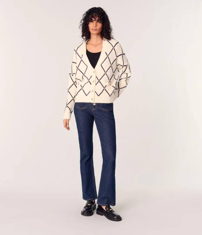 Maje Diamond Pattern Knitted Cardigan Women Sweaters and Cardigans