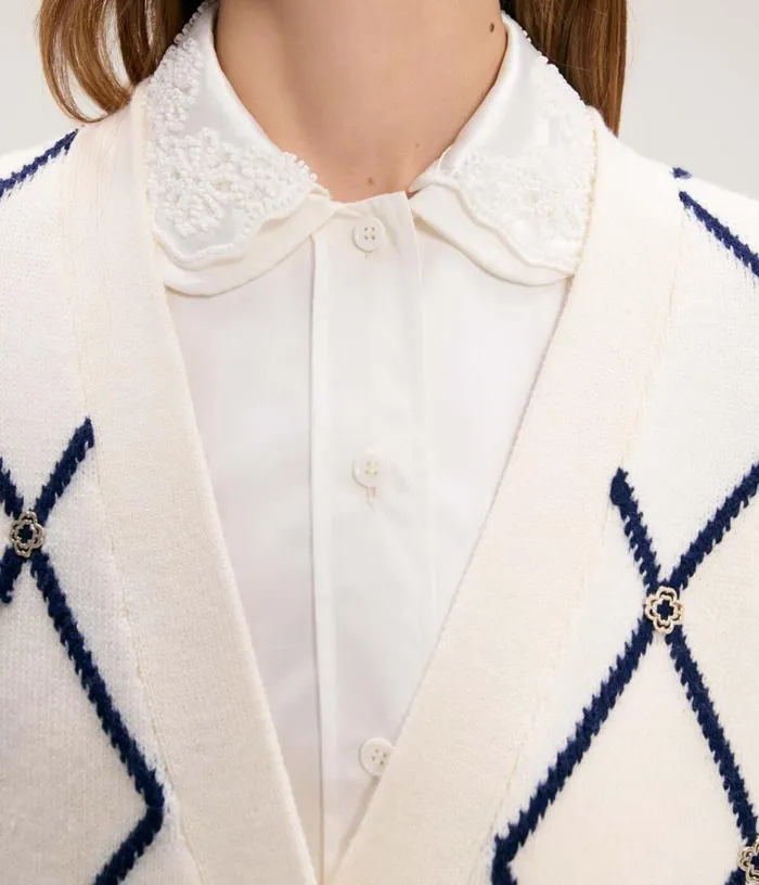 Maje Diamond Pattern Knitted Cardigan Women Sweaters and Cardigans Maje Diamond Pattern Knitted Cardigan Women Sweaters and Cardigans